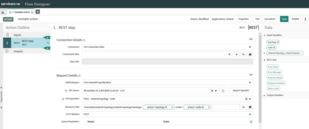 Showing the ServiceNow® API Operation